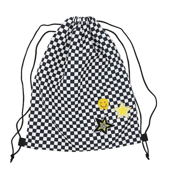 Summer Black &#x26; White Check Drawstring Bag by Creatology&#x2122;